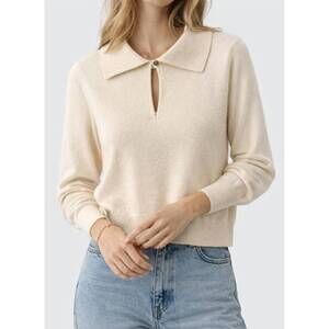 NEW WHITE + WARREN cashmere keyhole polo top in soft white